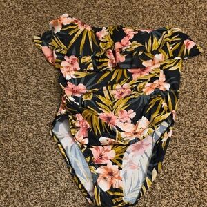Kona Sol Floral Swimsuit with Pink and Green Accents